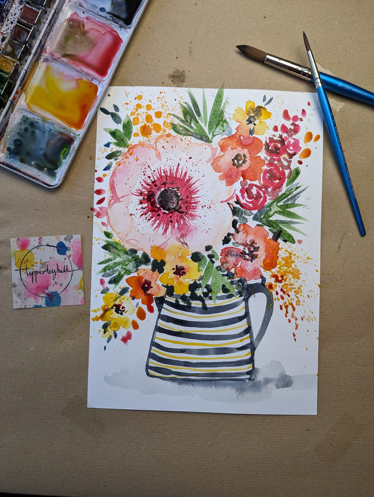 Stripey floral vase, special recorded watercolour floral class