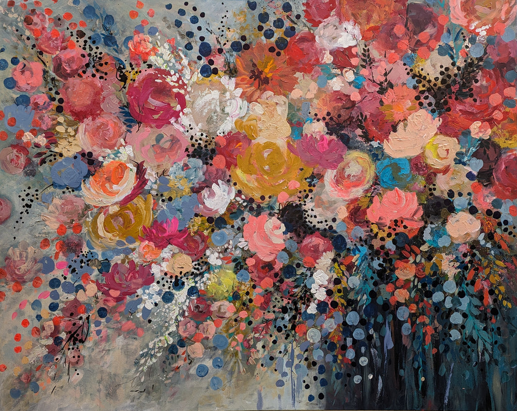 Abstract floral, ‘Happy Days’ 122 x 153cm on deep edged canvas