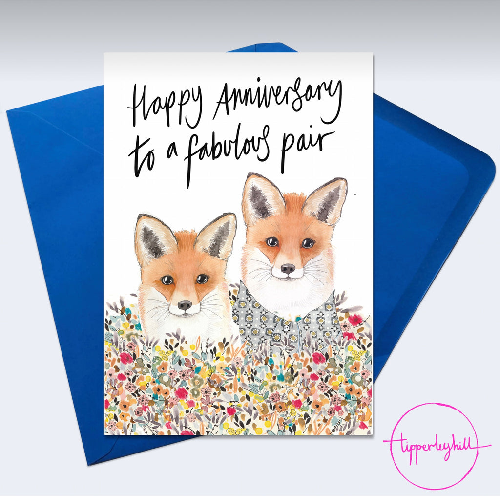 Card, AS101PAIR, foxes, ‘Happy anniversary to a fabulous pair’
