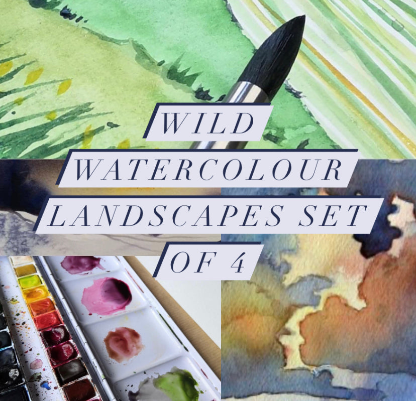 Recorded and ready to watch wild watercolour landscapes (set of 4 pink skies, heather fields, sunny cornfield and lakeside)