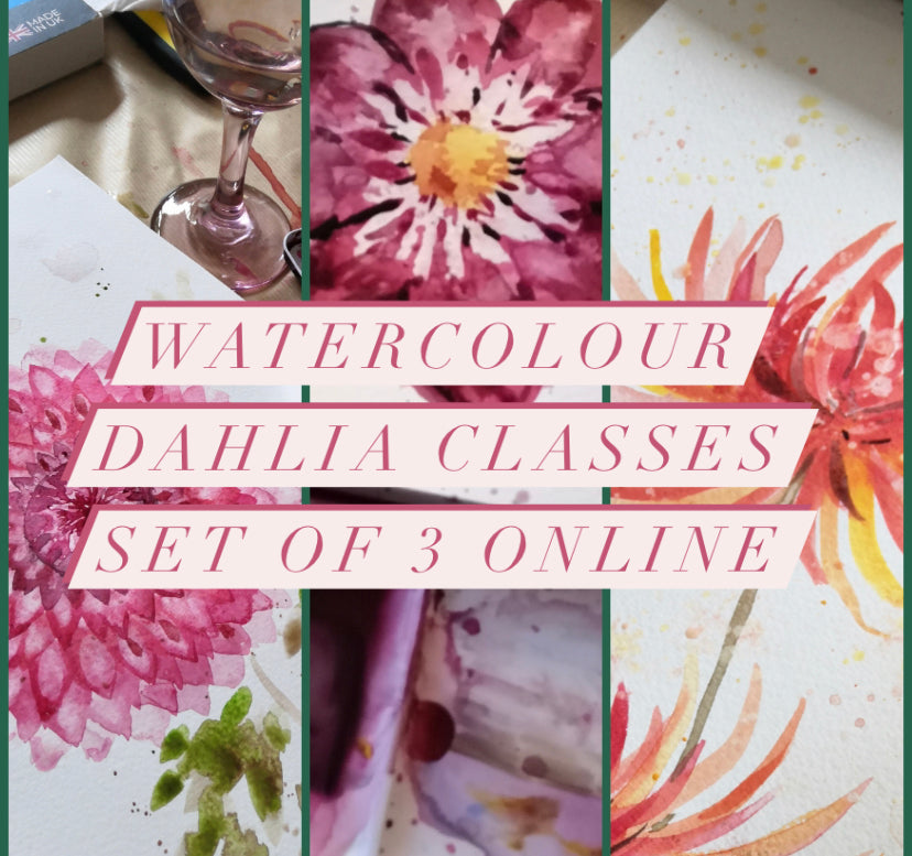 Recorded and ready to watch watercolour tutorials ‘Glorious Dahlias’ (set of 3 cactus dahlia, Pom Pom dahlia and collarette dahlia)