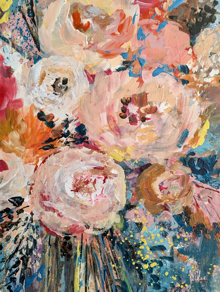 Abstract floral, ‘Get there’ 50 x 50cm on deep edged canvas