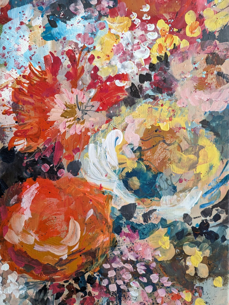 Abstract floral, ‘So many things’ 50 x 50cm on deep edged canvas