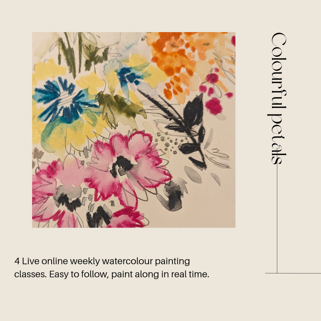 March online watercolour classes, Colourful Petals (set of 4)