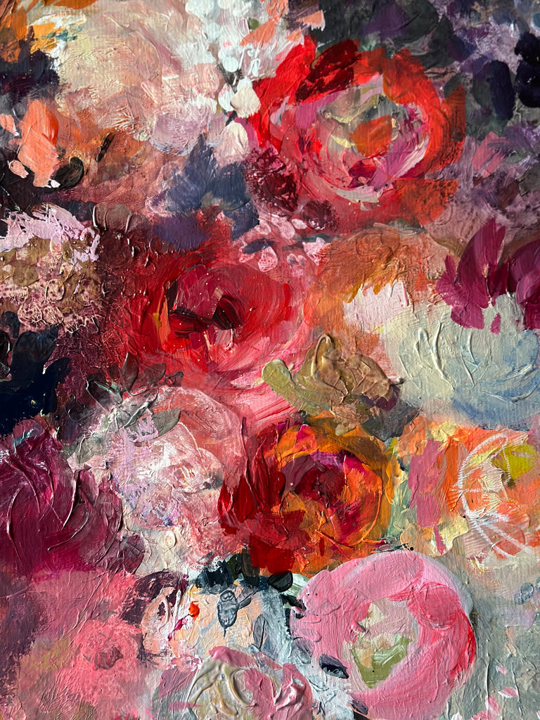 Abstract floral, ‘Love forever yours’ 88 x 106cm on deep edged canvas