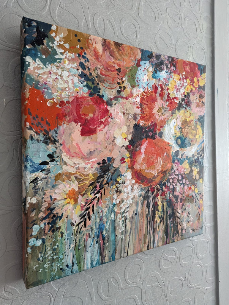 Abstract floral, ‘So many things’ 50 x 50cm on deep edged canvas