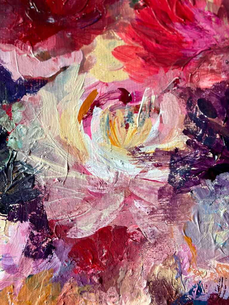 Abstract floral, ‘Love forever yours’ 88 x 106cm on deep edged canvas