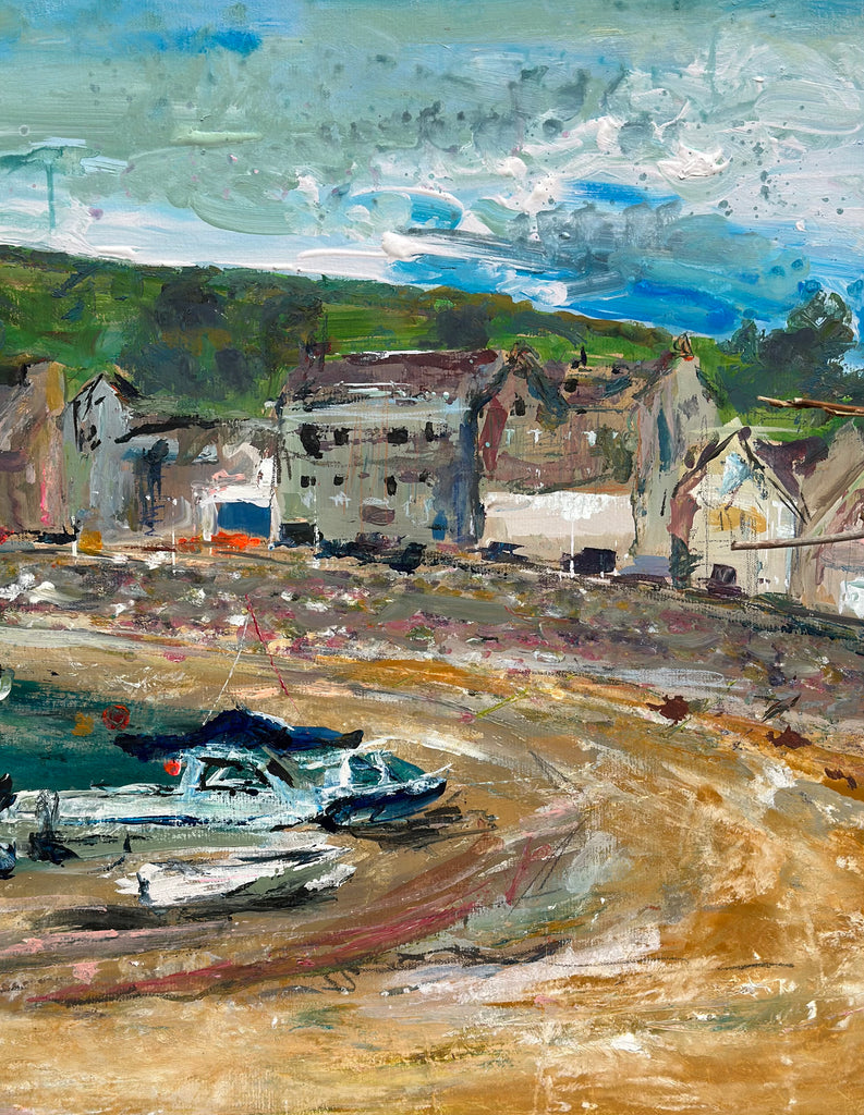 Abstract landscape, ‘Clear skies at Stonehaven Harbour’ 80 x 100cm on deep edged canvas