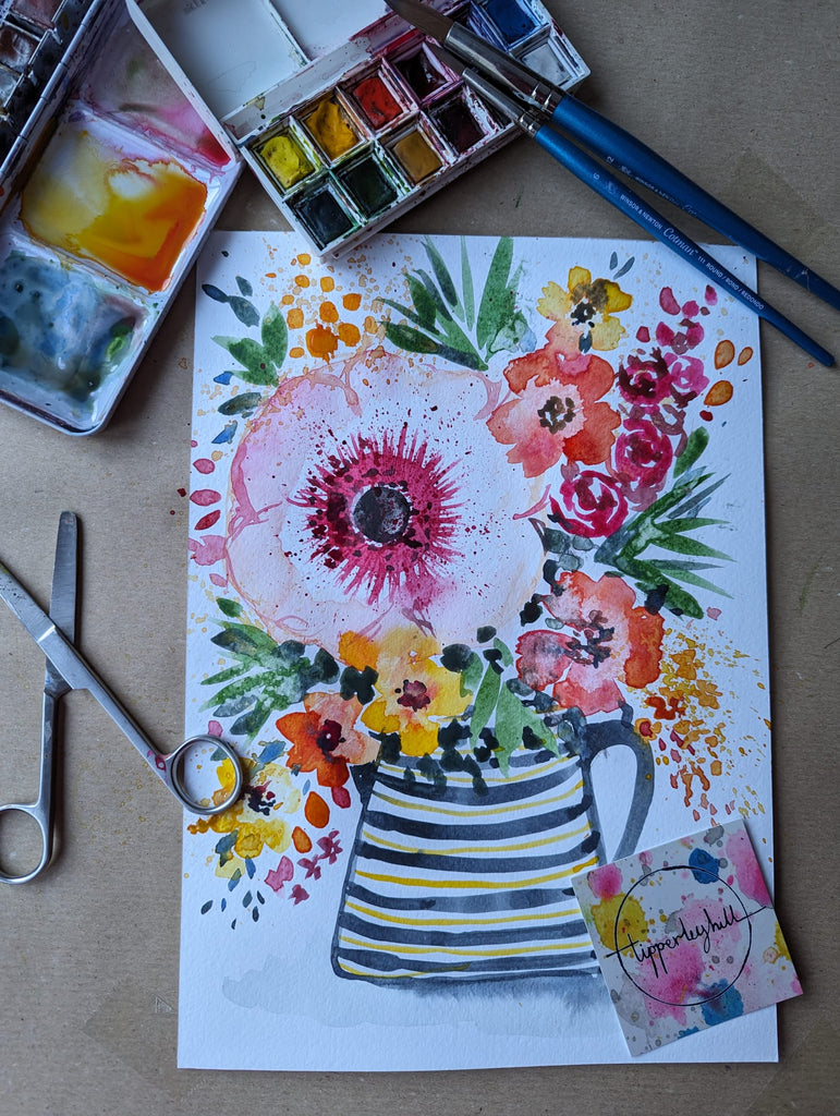 Stripey floral vase, special recorded watercolour floral class