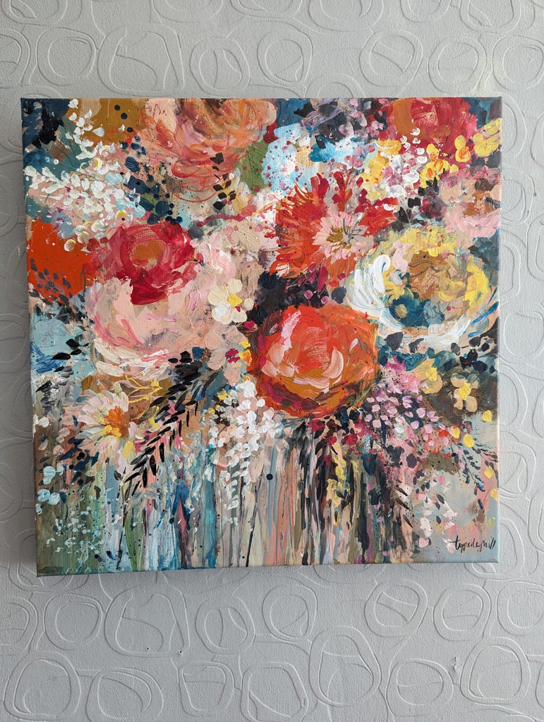 Abstract floral, ‘So many things’ 50 x 50cm on deep edged canvas