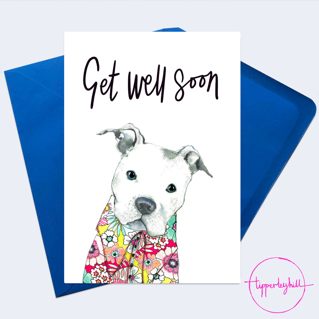 Card, AS141GETWELL, ’Get well soon Staffy card’