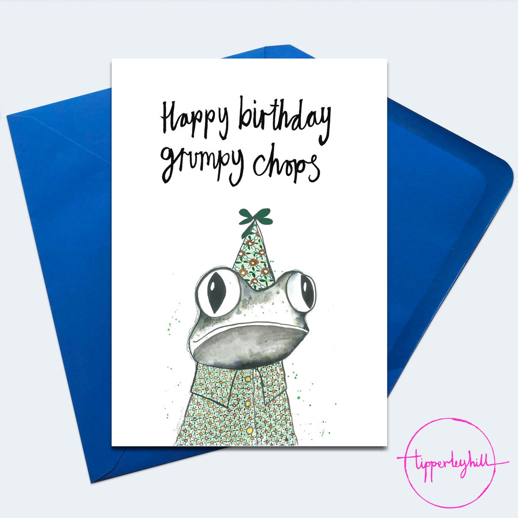 Card, AS29GRUMPY, Quinton the frog, ‘Happy birthday, Grumpy chops’