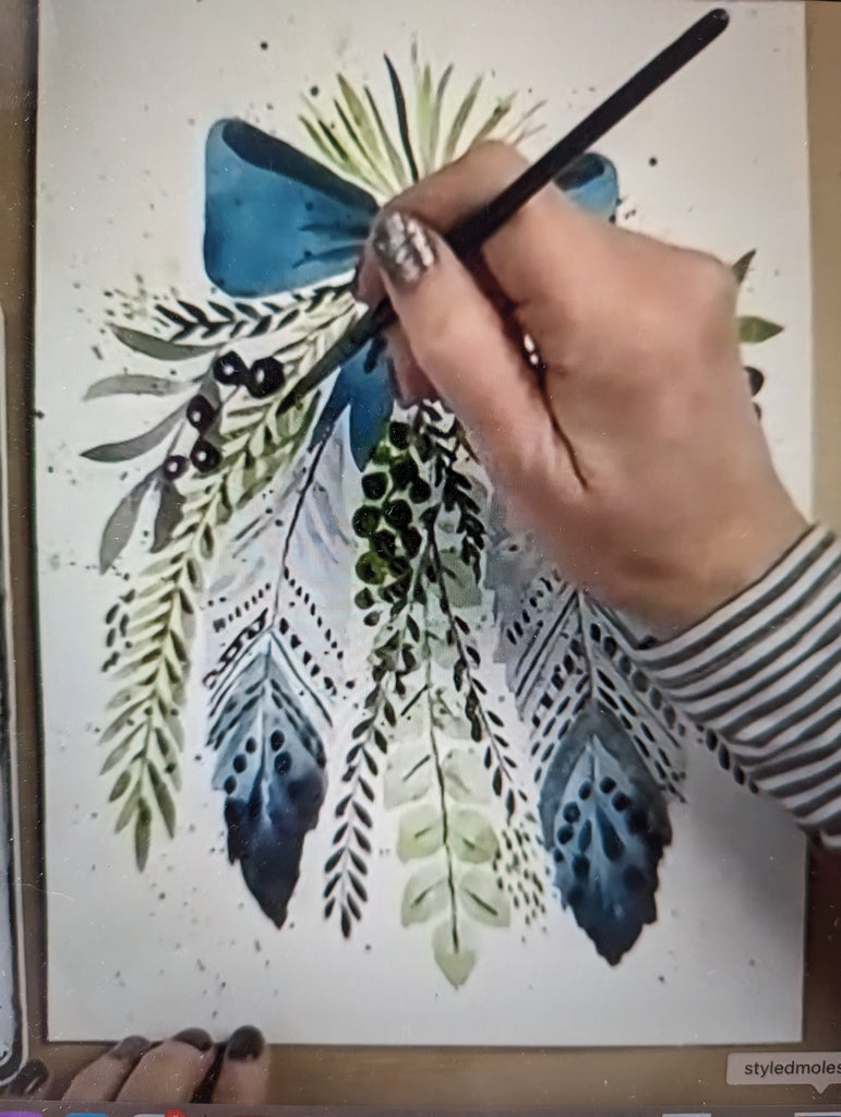 Recorded and ready to watch watercolour classes ‘Festive Flowers’ (set of 3 Cyclamen, Feather and foliage swag and Mistletoe and ivy)