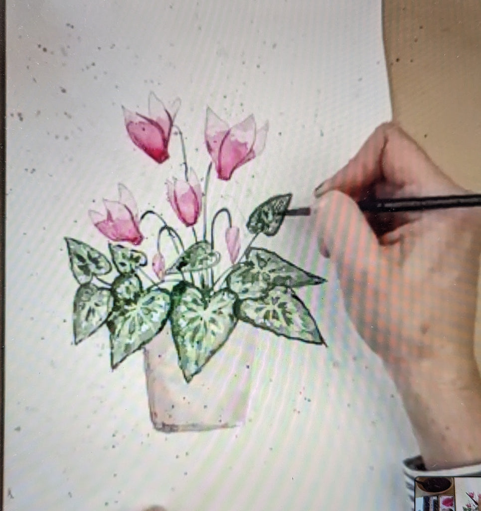 Recorded and ready to watch watercolour classes ‘Festive Flowers’ (set of 3 Cyclamen, Feather and foliage swag and Mistletoe and ivy)