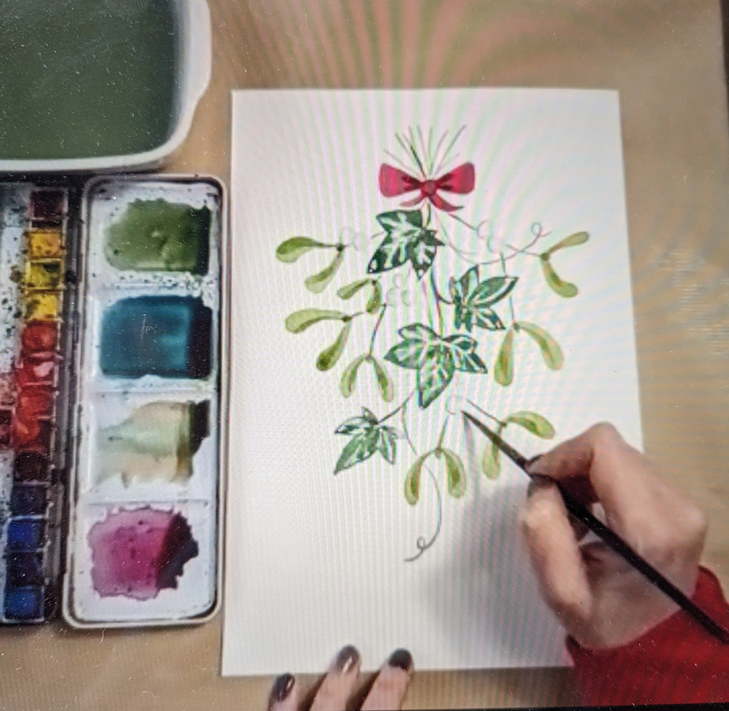 Recorded and ready to watch watercolour classes ‘Festive Flowers’ (set of 3 Cyclamen, Feather and foliage swag and Mistletoe and ivy)