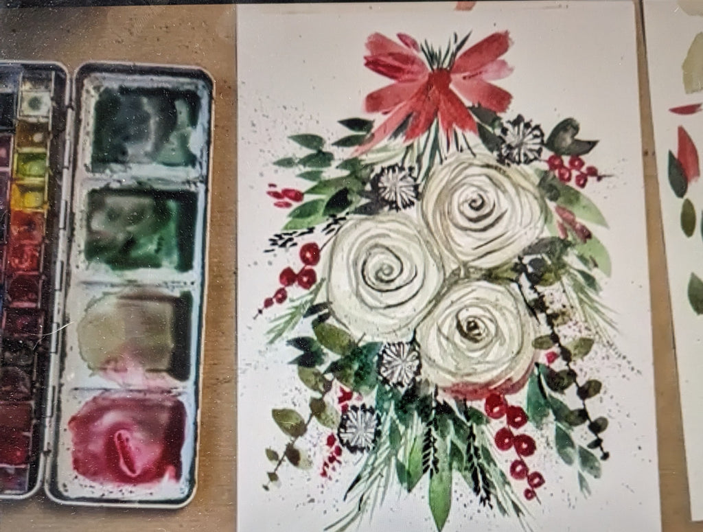 Recorded and ready to watch Festive collection, sway, wreath, vase, in watercolour' (set of 3)