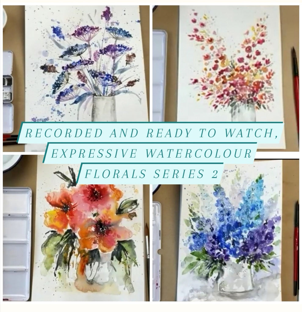 Recorded and ready to watch, Expressive watercolour flowers, set of 4