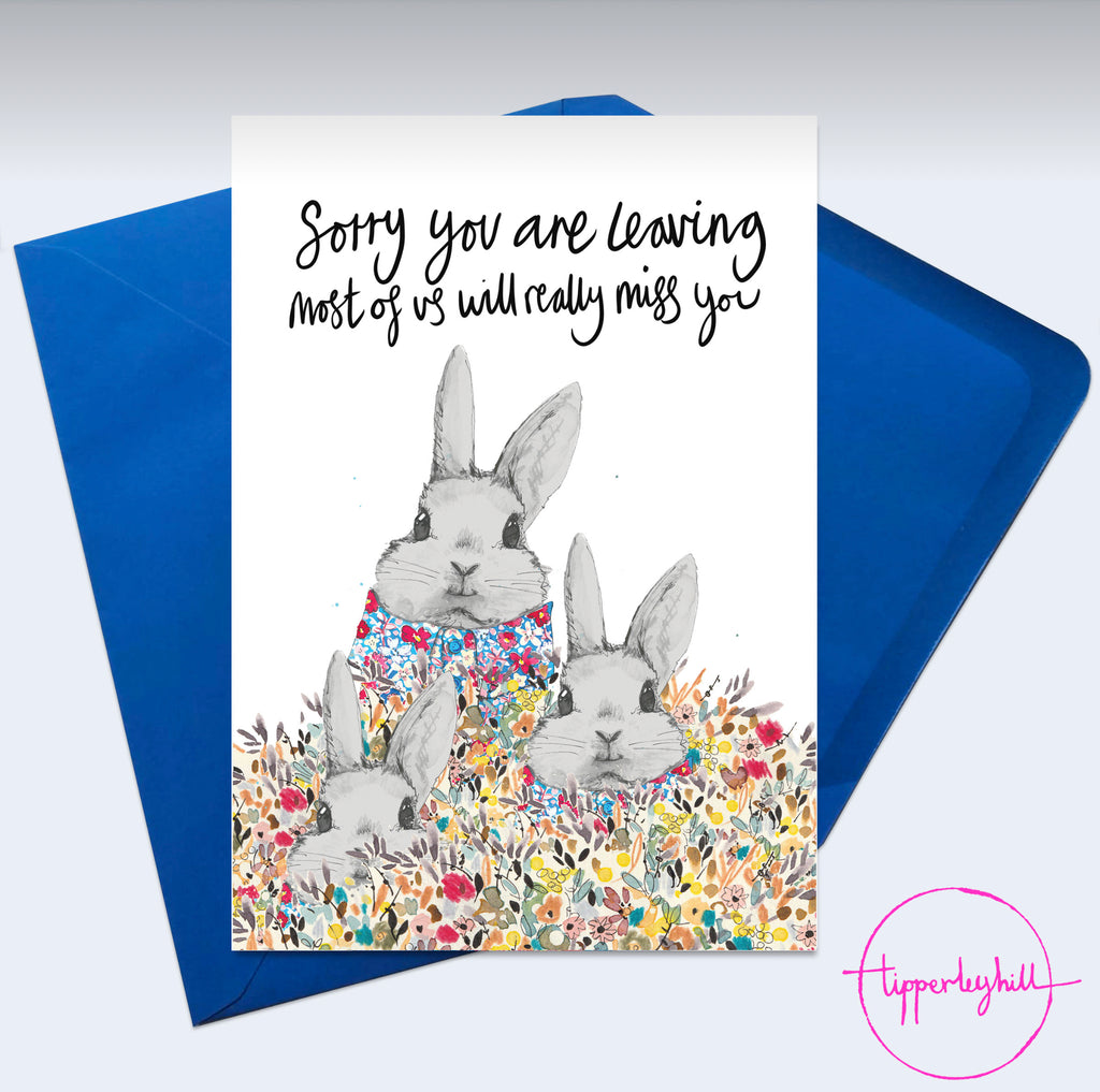 Card, AS87LEAVING, bunnies, ‘Sorry you are leaving, most of us will really miss you’
