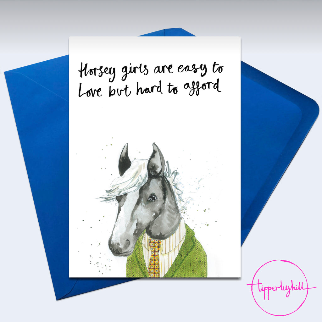 Card, AS40HORSEY, Magnus the horse, ‘Horsey girls are easy to love, but hard to afford’