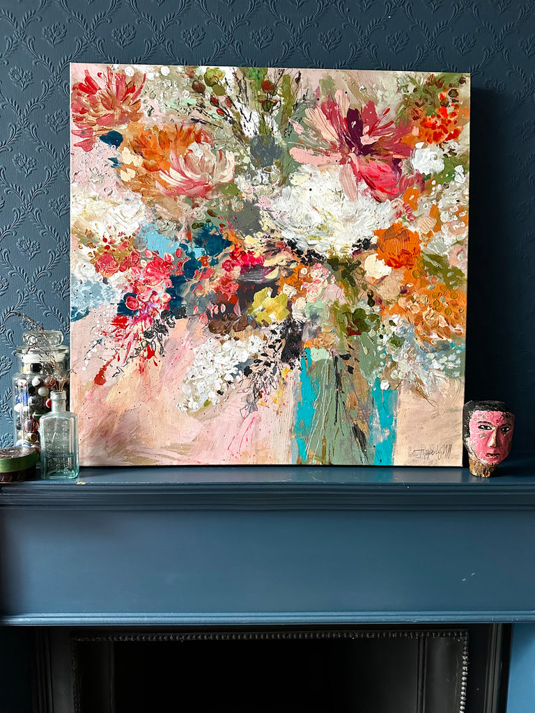 Abstract floral, ‘Gently with me’ 60 x 60cm on deep edged canvas