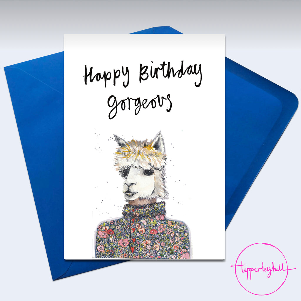 Card, AS32GORGEOUS, Ben the alpaca, ‘Happy Birthday gorgeous’