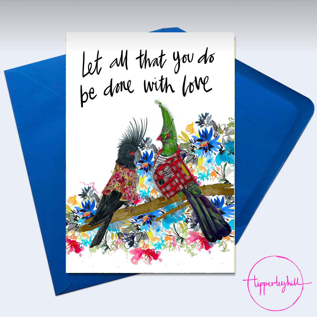 Card, AS72BIRDLOVE, love birds, ‘Let all you do be done in love’ card