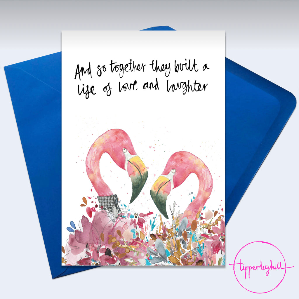 Card, AS20TOGETHER, Flamingos x two, ‘And so together they built a life of love and laughter’