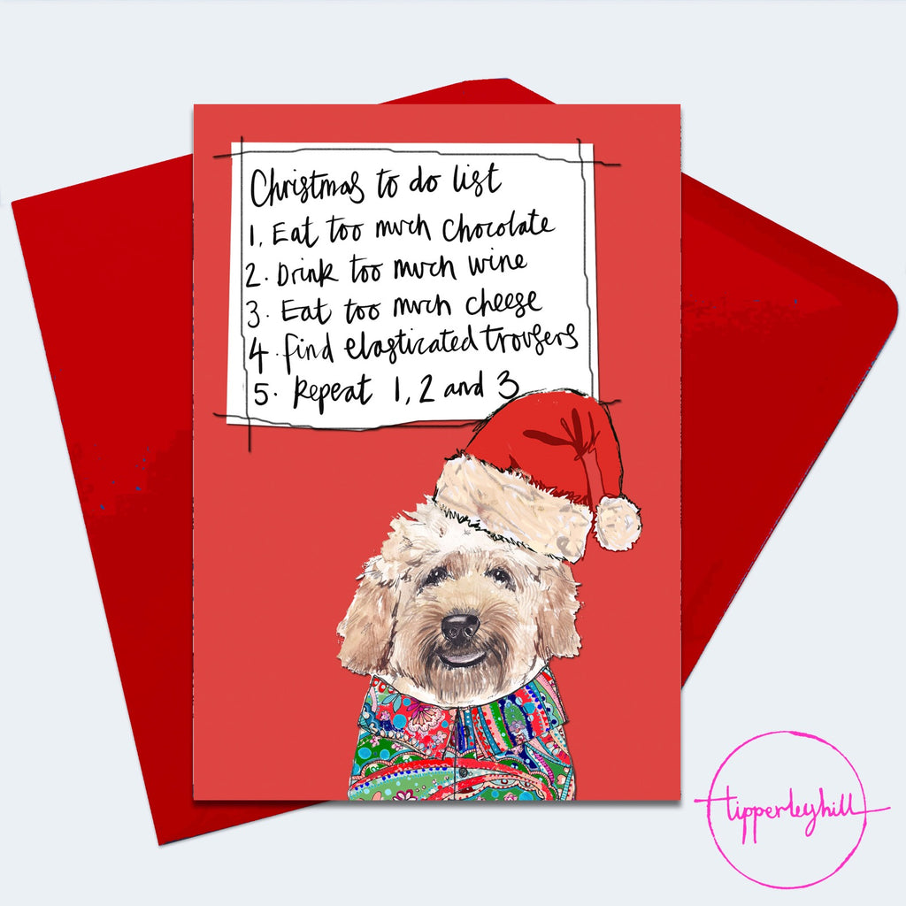 Christmas Card, XMAS09, Cockapoo Christmas card, ‘Christmas to do list’