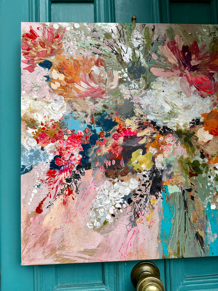 Abstract floral, ‘Gently with me’ 60 x 60cm on deep edged canvas
