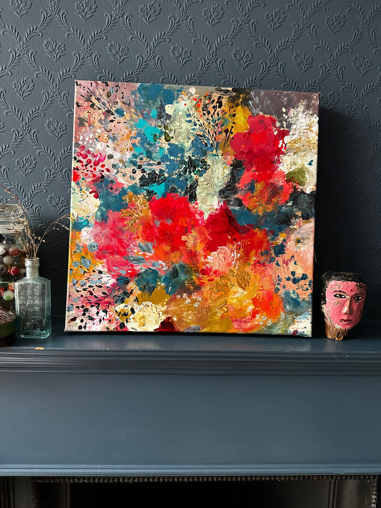 Abstract floral, ‘Stay with me’ 40 x 40cm on deep edged canvas