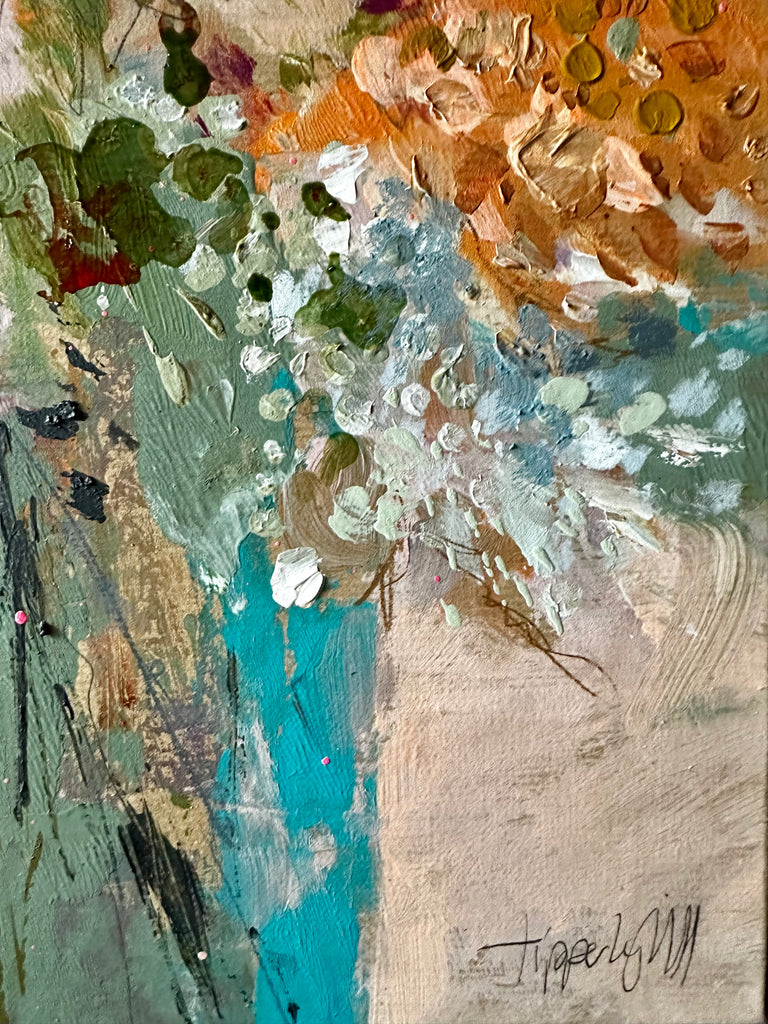 Abstract floral, ‘Gently with me’ 60 x 60cm on deep edged canvas