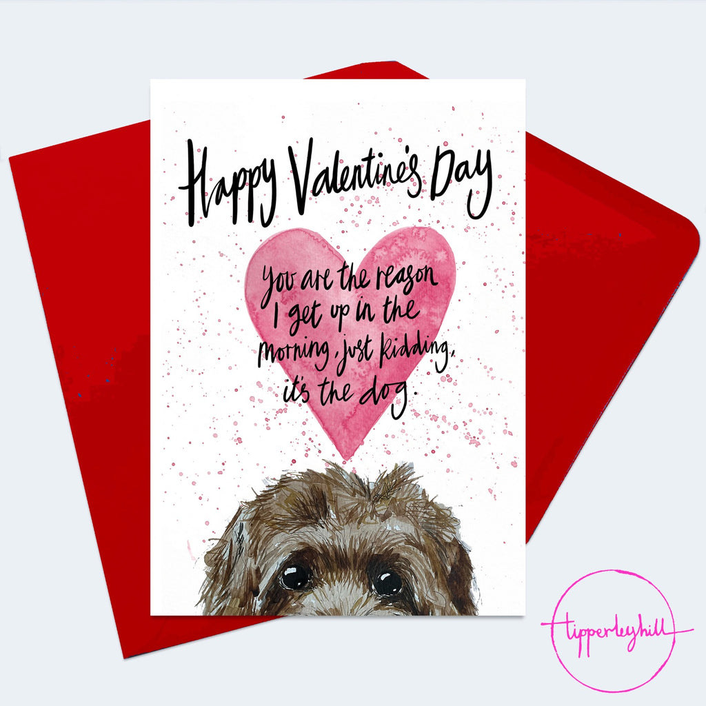 Valentine’s Card, VAL06, Cockapoo ‘Happy Valentine’s Day You’re the reason I get up in the morning, just kidding, it’s the dog!’ card