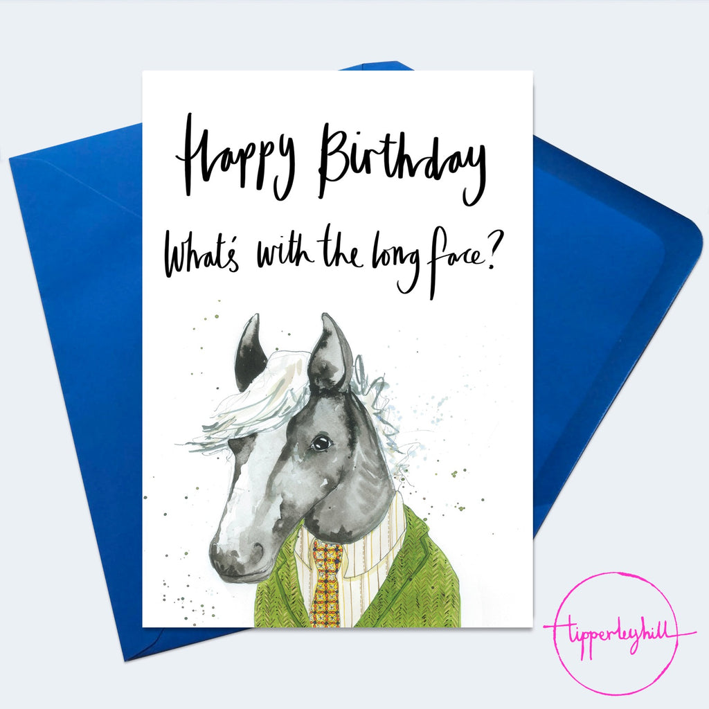 Card, AS143LONG, Horse card ‘Happy birthday. What’s with the long face?’