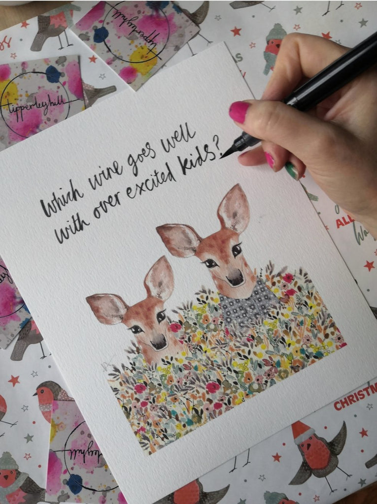 Animal art, Flower field, two deer