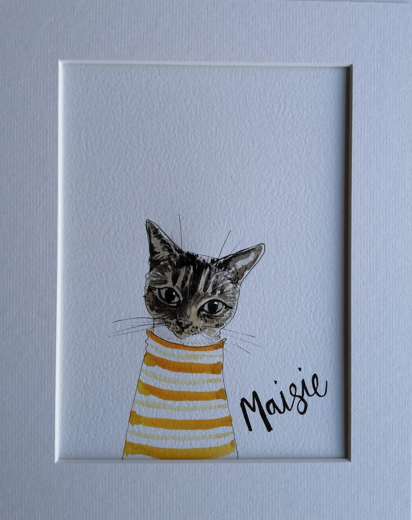 Pet portraits, mini, coloured, sketchy cat