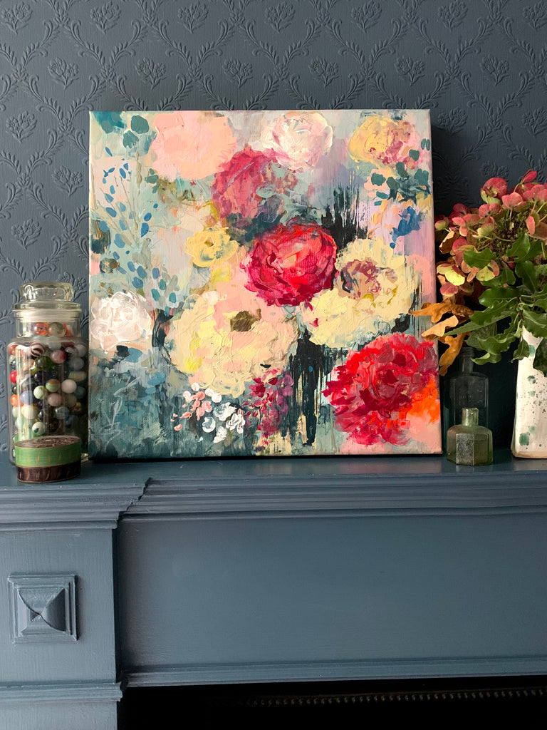 Abstract floral, ‘Peony blush’ 40 x 40cm on deep edged canvas