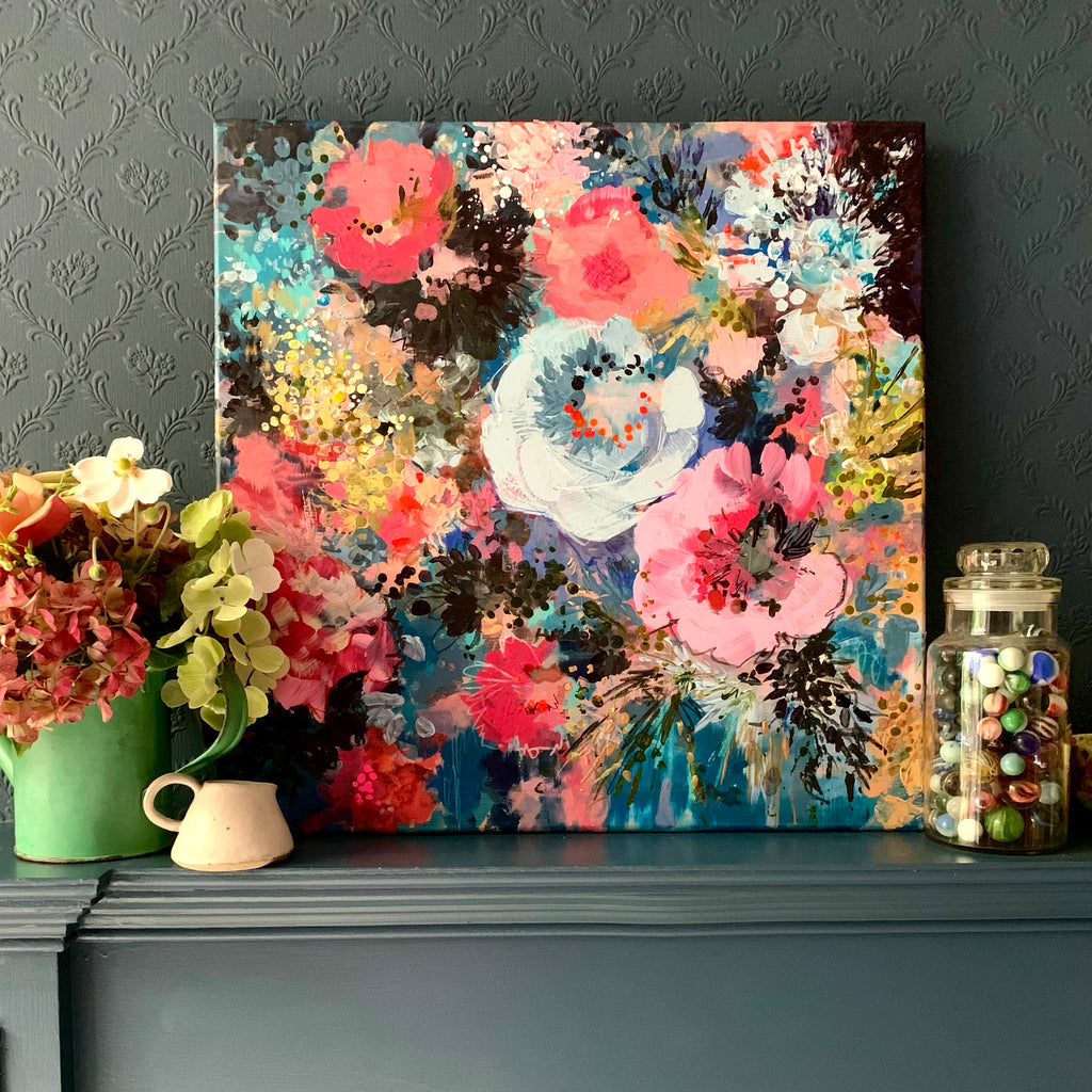 Abstract floral, ‘Japanese anemones’ 50 x 50cm