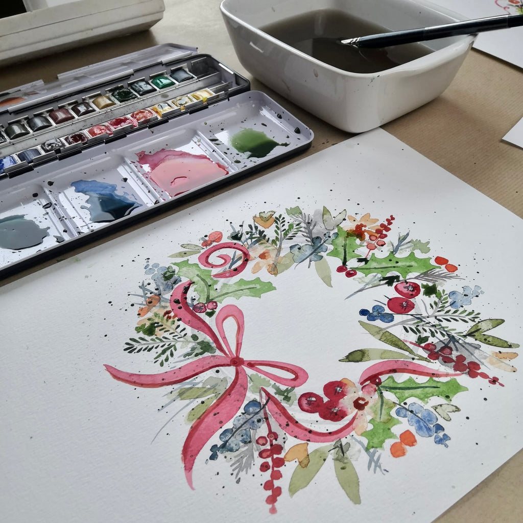 Recorded Christmas Wreath Watercolour art class