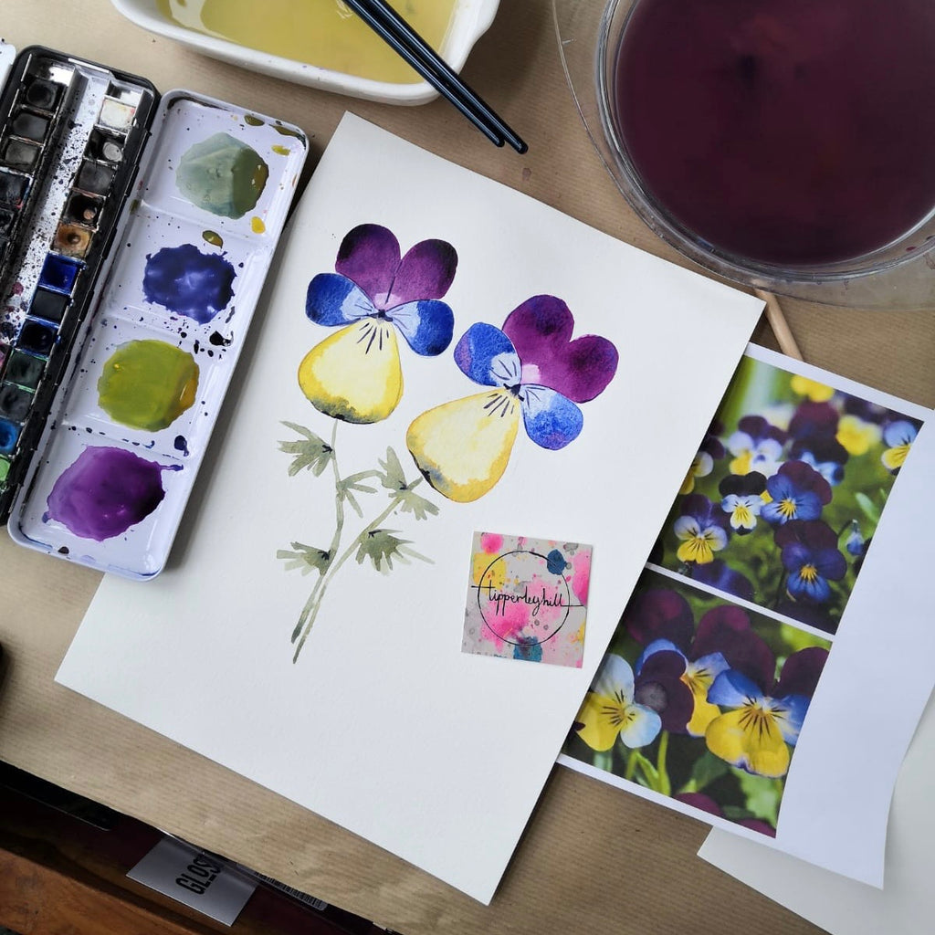 Ready to watch, recorded Spring flowers art tutorials series 2, 5 watercolour floral tutorials (anemones, grape hyacinth, mimosa, pansy and vase composition)