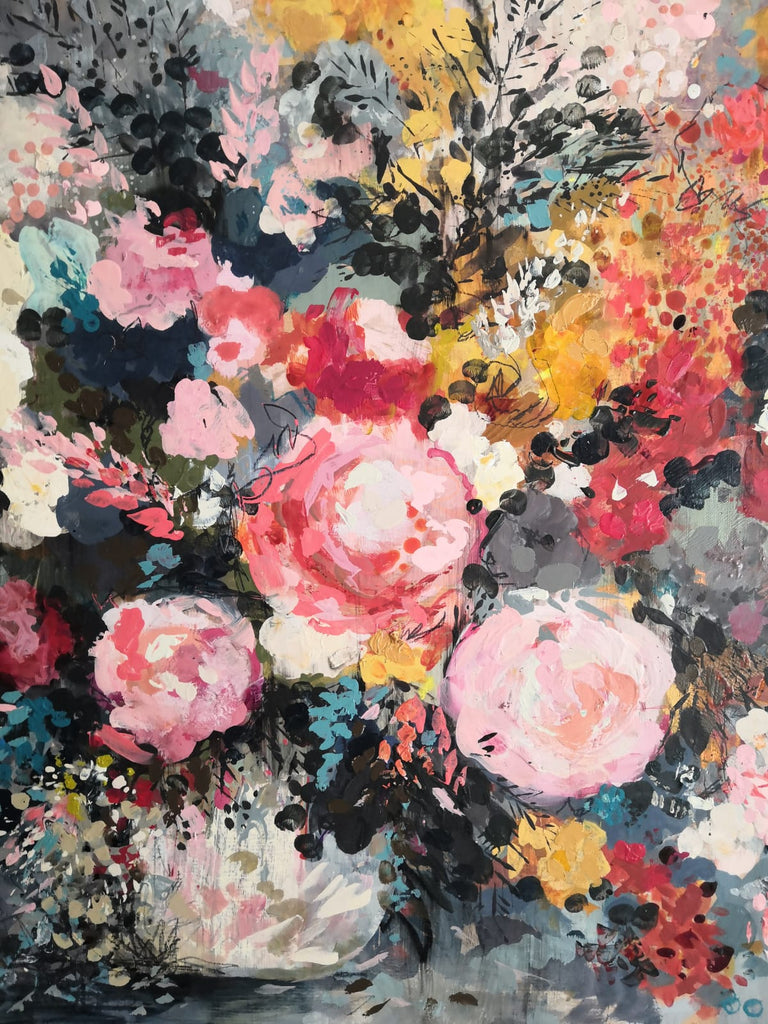 Abstract floral, ‘Berry bloom’ 60 x 60cm on deep edged canvas