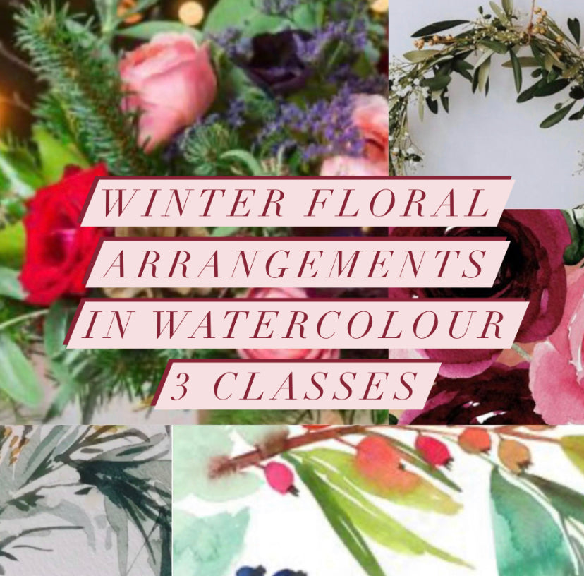 Recorded and ready to watch winter floral arrangements in watercolour' (set of 3)
