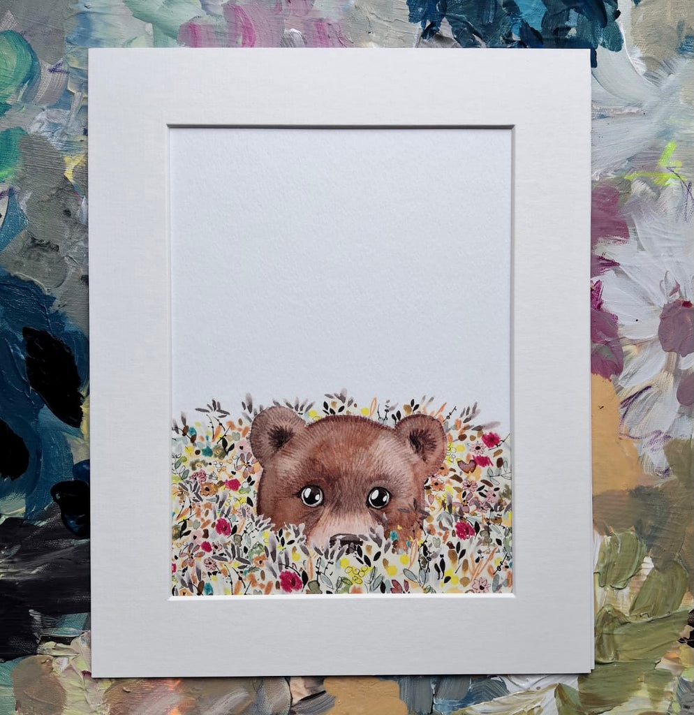 Animal art, Flower field, bear cub.