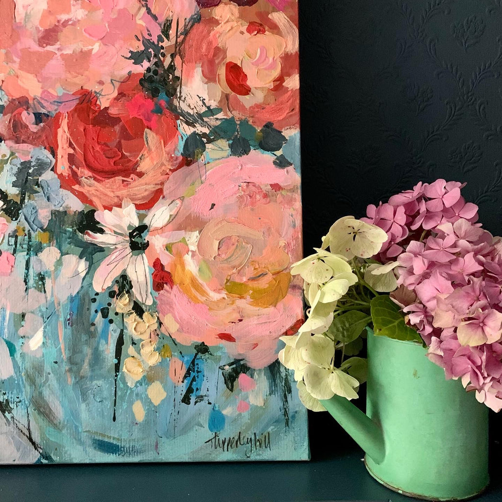 Abstract floral, ‘Candyfloss blooms’ 60 x 89cm