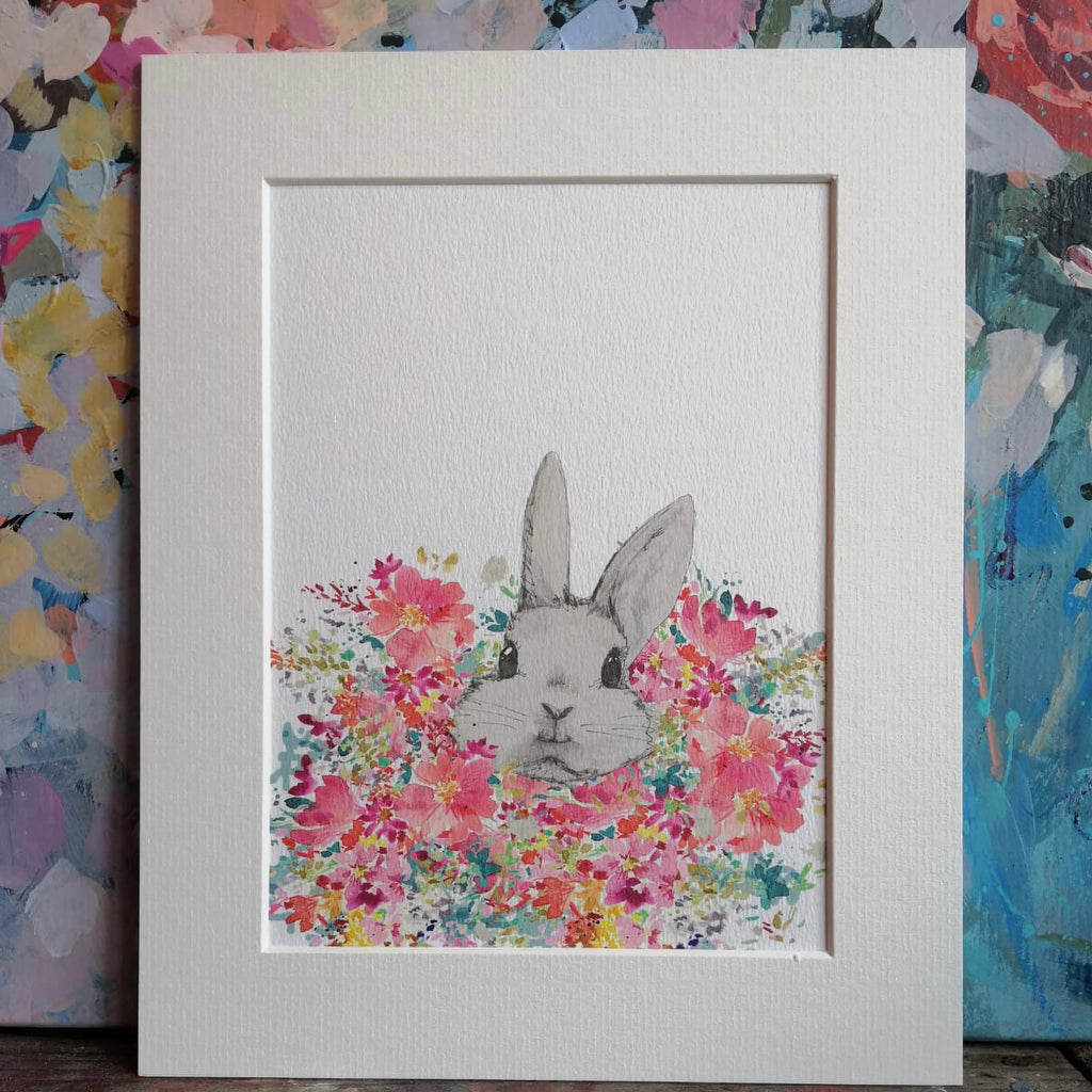 Animal art, bunny in flowers