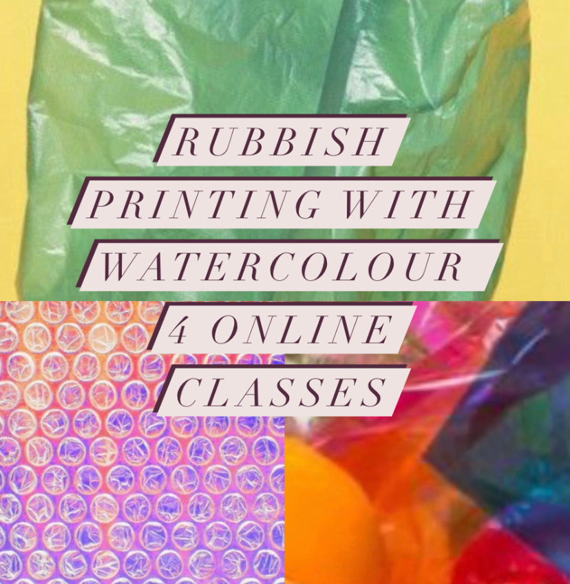 Recorded and ready to watch ‘Rubbish Printing' (set of 4 junk mail gerbra, food wrapping fields, recycling vase and store card seascape)