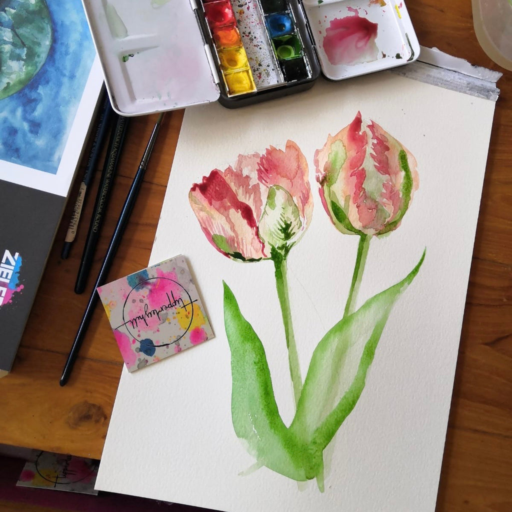 Recorded and ready to watch watercolour art classes (set of 5 ranunculus, tulips, lilac, sweet pea and vase composition)