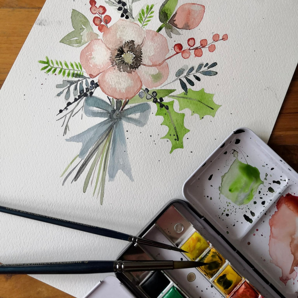 Recorded Christmas posy Watercolour art class