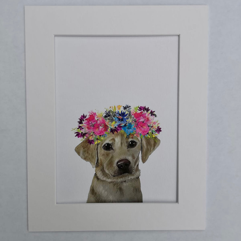 Animal art, Lottie the golden Lab with flower crown