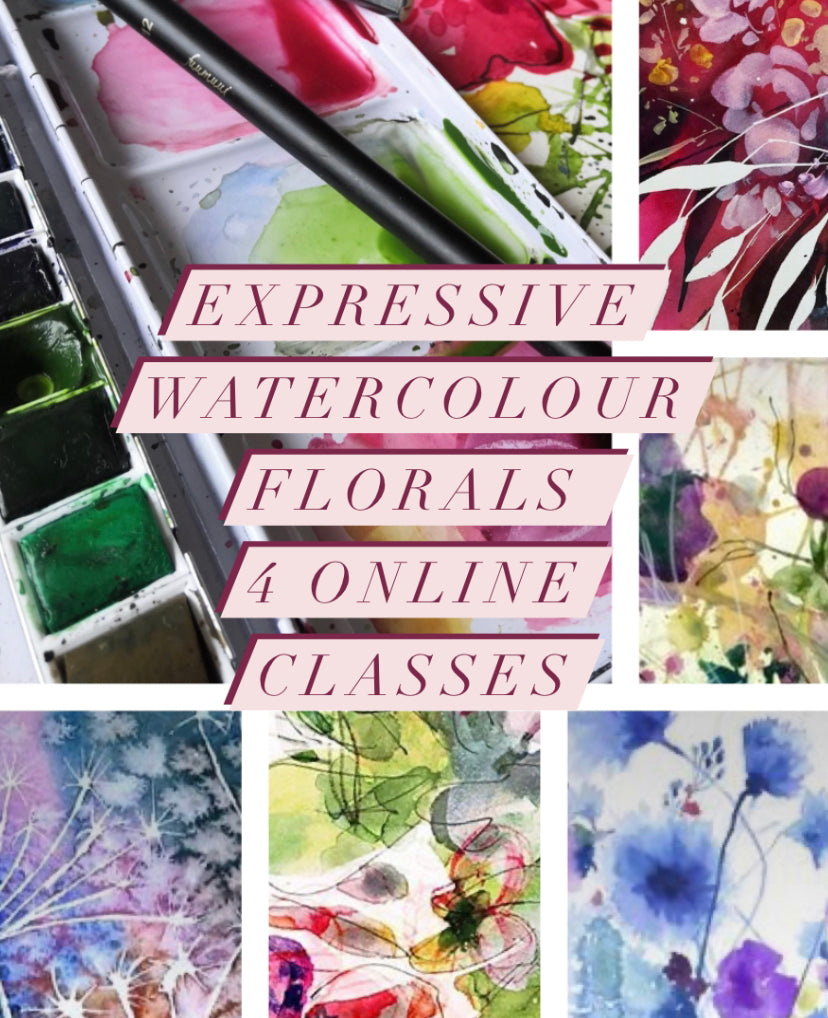 Bundle of 16 watercolour classes (Recorded 4 x expressive florals, recorded 4 wild landscapes, March 4 x foraged flowers and April 4 x Spring landscapes)
