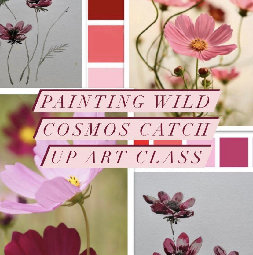 Recorded and ready to watch watercolour art classes (set of 5 pink poppies, cherry blossom, wild dill, wild cosmos and vase composition)
